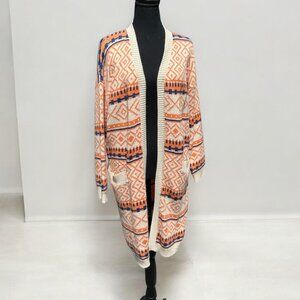 Boho Tribal Print Open Front Longline Cardigan